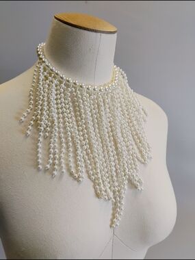 Mothers Day Sale 🌹Pearl Cascade Fringe Necklace - White Faux Pearl Statement